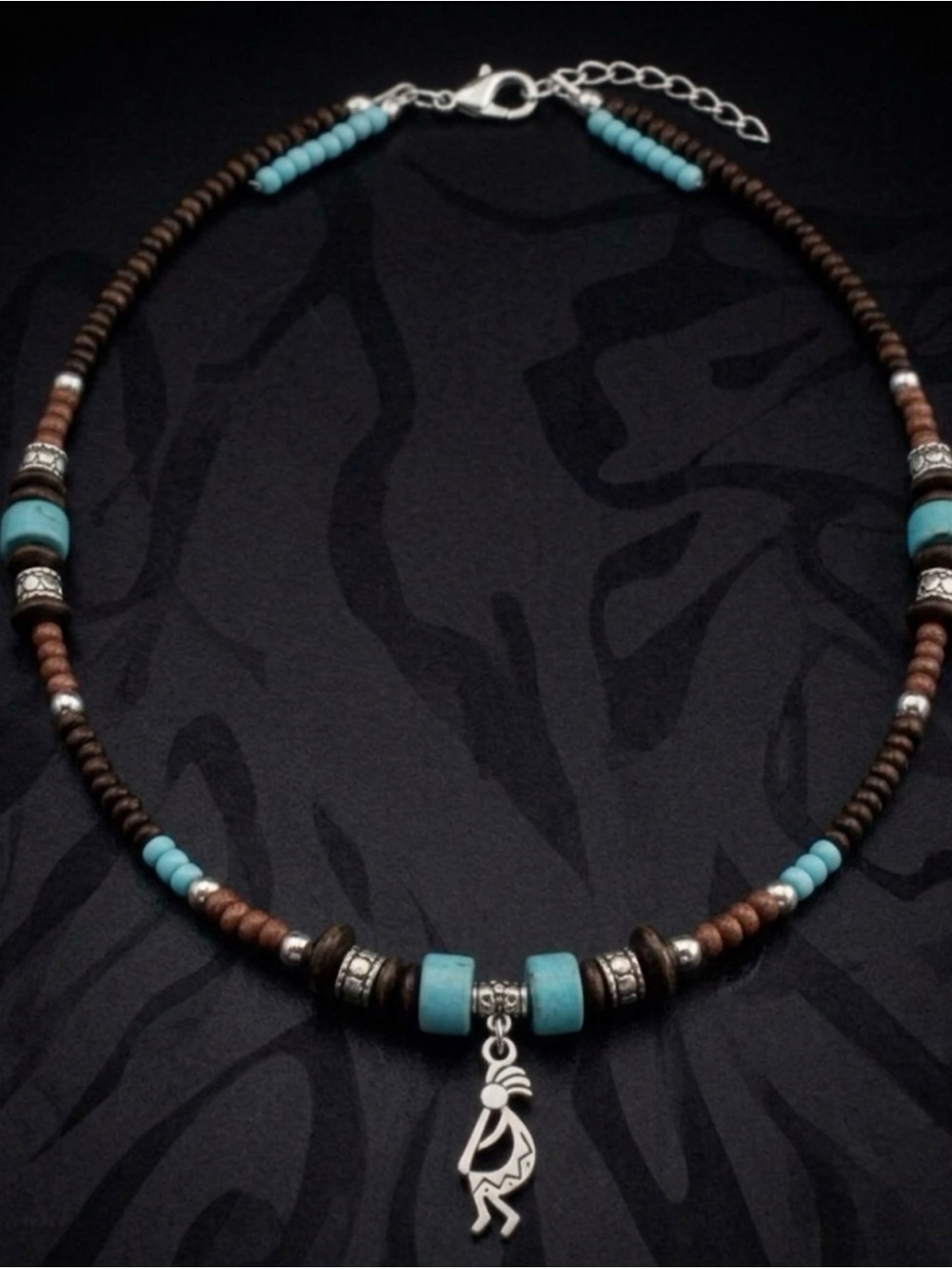 Turquoise Bead Kokopelli Pendant Necklace - Women’s Boho Jewelry